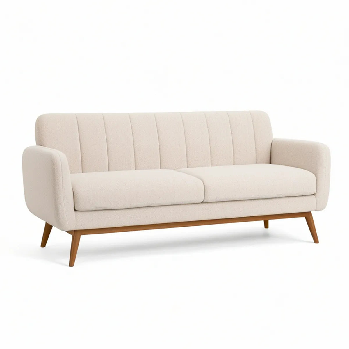 Sofá de 3 Lugares 180 x 80 x 85 cm em Poliéster Bouclé Bege com Pés Castanhos