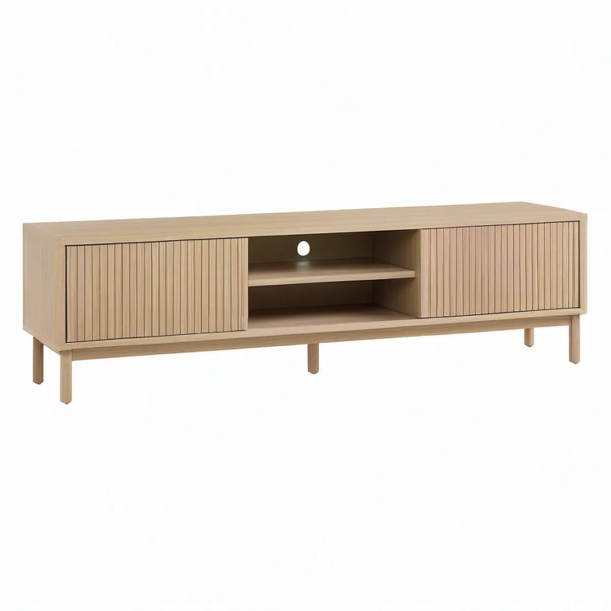Móvel para TV com 2 Portas Caneladas em Carvalho Natural, 160 x 40 x 55 cm