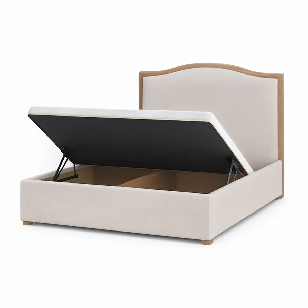 Cama de Casal com Arrumação e Cabeceira Curva 160 x 200 cm em Creme