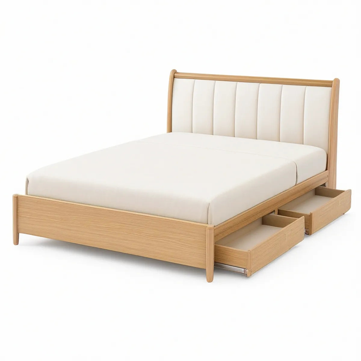 Cama de Casal 160 x 200 cm com 4 Gavetas, Cabeceira Estofada em Carvalho Claro e Branco