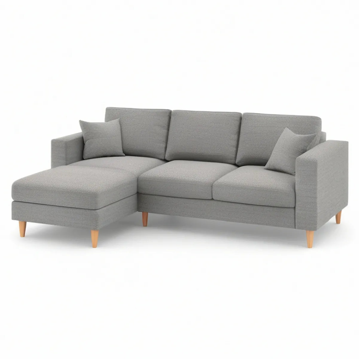 Sofá de Canto de 3 Lugares com Chaise Longue à Esquerda em Poliéster Cinzento, 230 x 150 x 85 cm