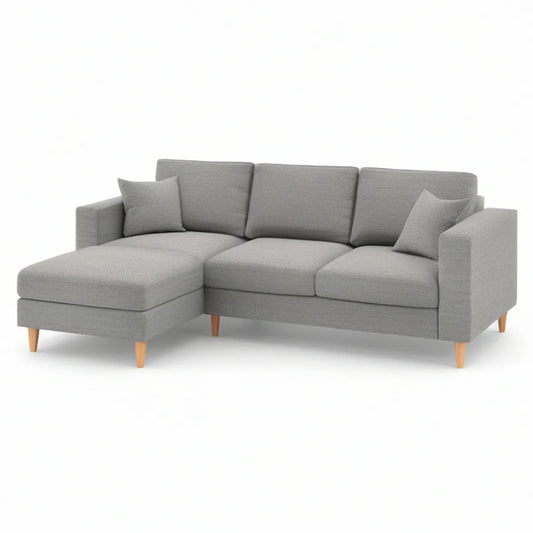 Sofá de Canto de 3 Lugares com Chaise Longue à Esquerda em Poliéster Cinzento, 230 x 150 x 85 cm