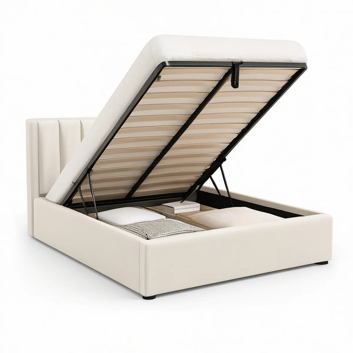 Cama de Casal com Arrumação Elevatória 160 x 200 cm em Poliuretano Branco