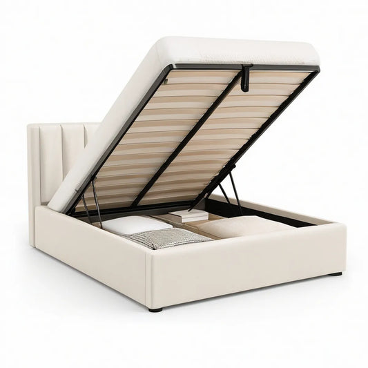 Cama de Casal com Arrumação Elevatória 160 x 200 cm em Poliuretano Branco
