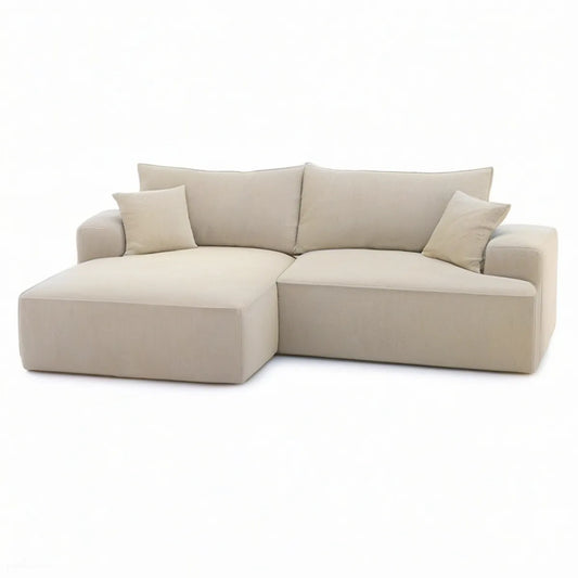 Sofá de Canto com Chaise Longue à Esquerda em Poliéster Bege 260 x 160 x 85 cm