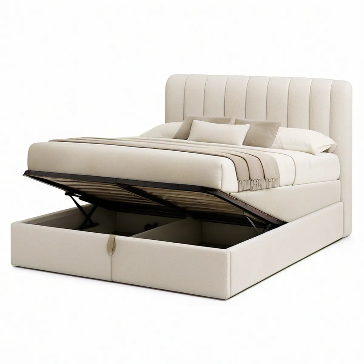 Cama de Casal com Arrumação Elevatória 160 x 200 cm em Poliéster Bege