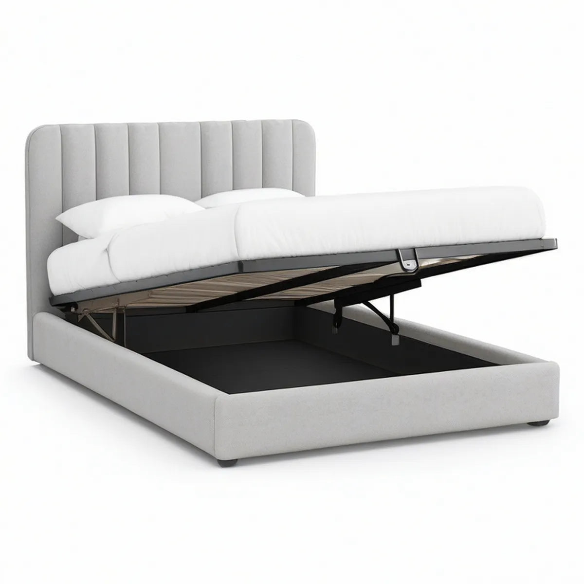 Cama de Casal com Estrado Elevatório e Arrumação 160 x 200 cm em Poliéster Cinzento Claro