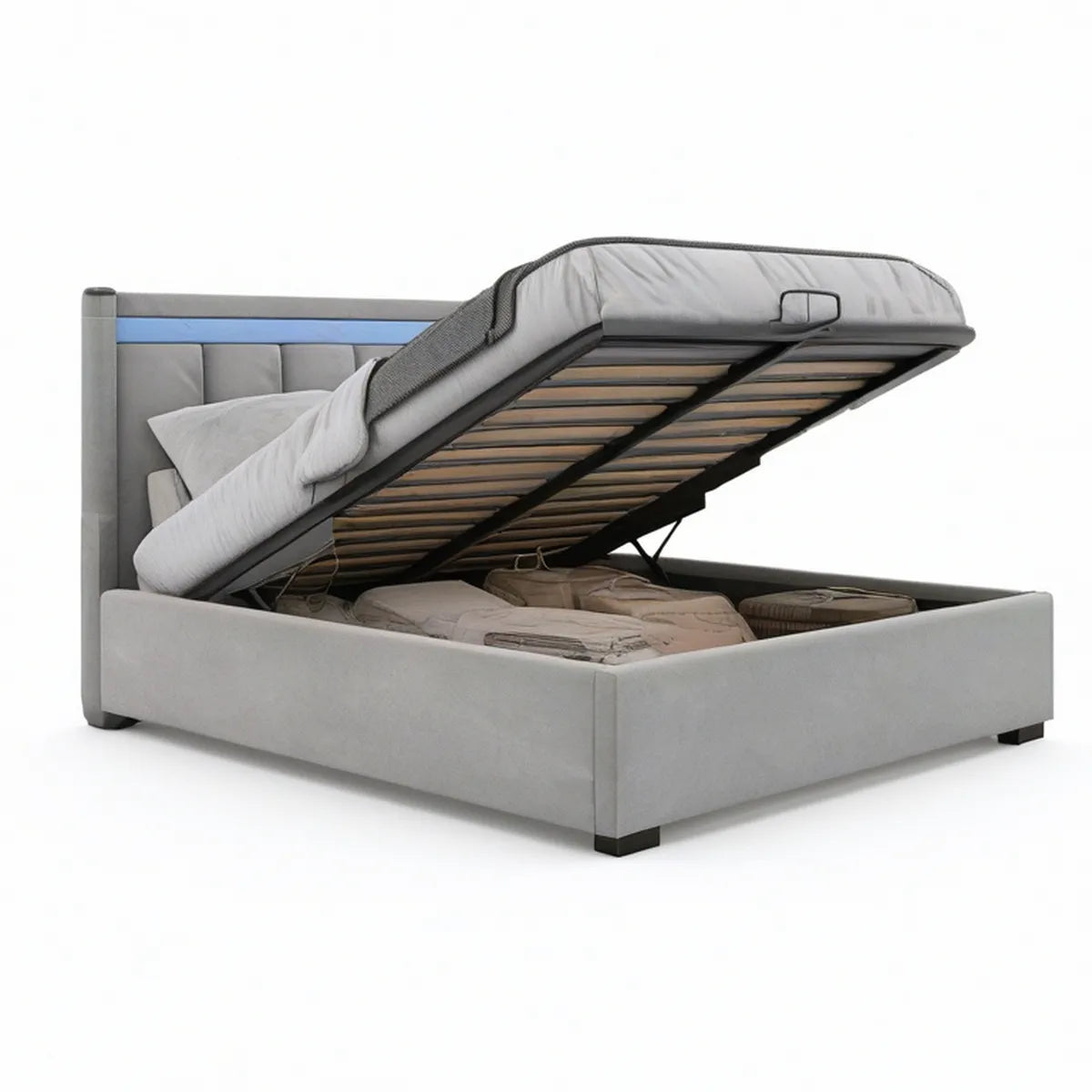 Cama de Casal Elevatória com Arrumação 160 x 200 cm em Poliéster Cinzento