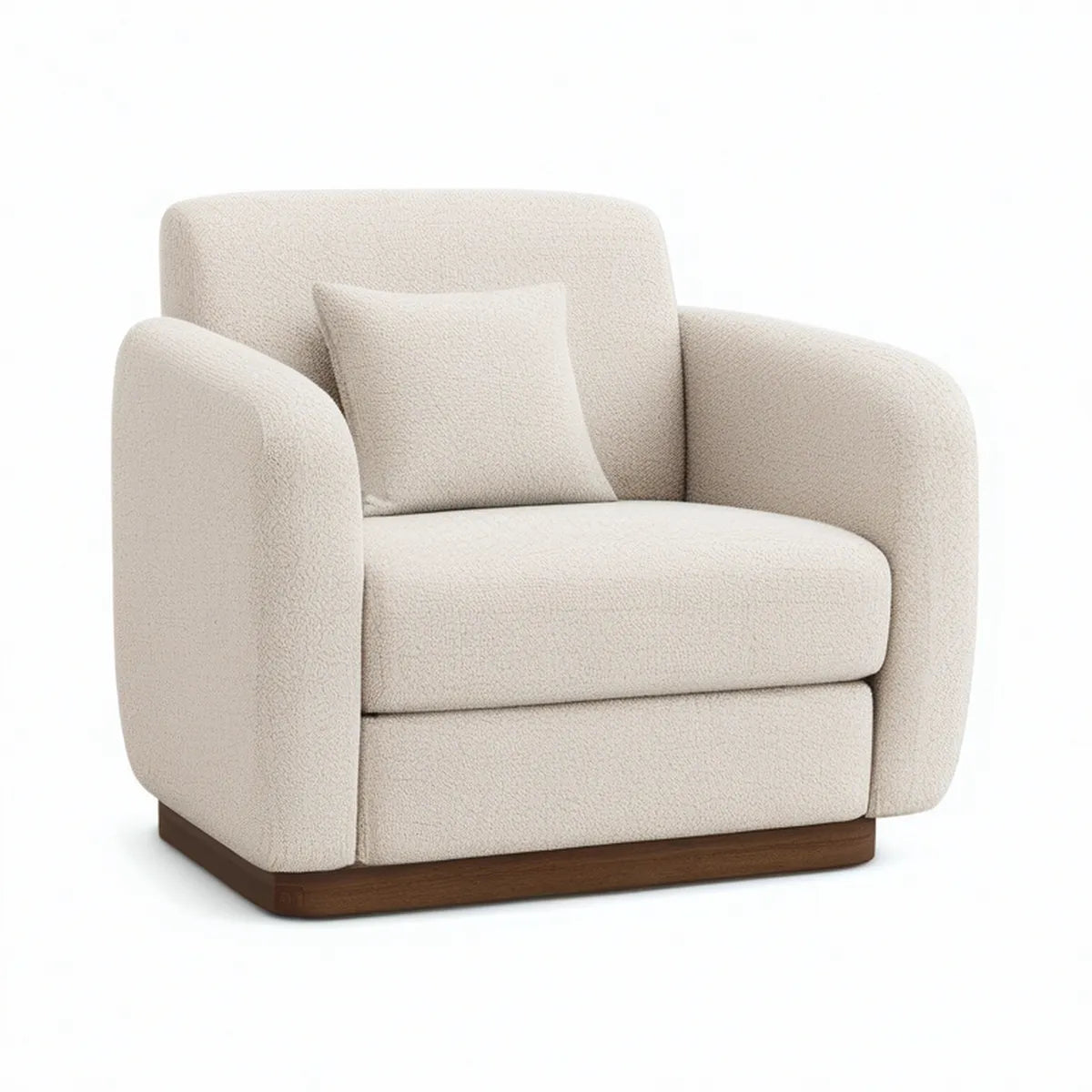 Poltrona Estofada em Bouclé Bege e Castanho com Almofada 100 x 90 x 78 cm