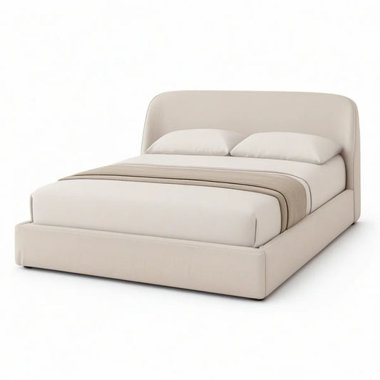 Cama de Casal Estofada com Arrumação Bege Claro para Colchão 180 x 200 cm